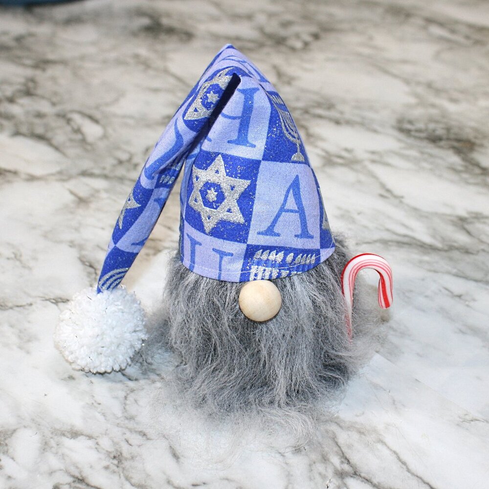 HAND CRAFTED Gnome Hanukkah Air Freshener Cover - Blue Hanukkah Squares Grey
